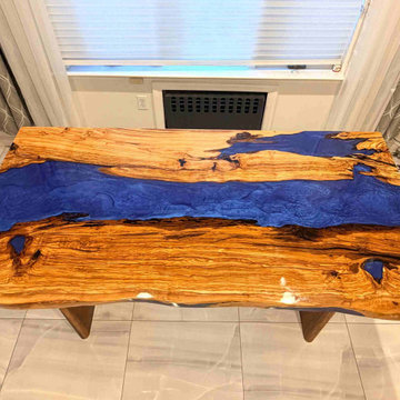 Custom Olive Epoxy Table with Blue Swirl Resin