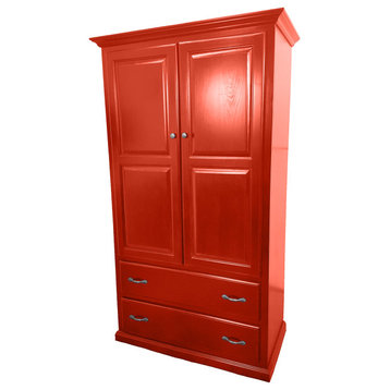 Double Wide Traditional Wardrobe, Persimmon Red, With Adjustable Shelves