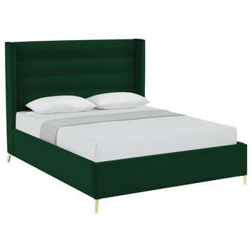Inspired Home Alessio Bed, Upholstered, Green Velvet Queen