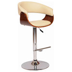 Benzara - Swivel Wooden Open Back Barstool With Pedestal Base, Cream And Chrome - Swivel Wooden Open Back Barstool with Pedestal Base, Cream and ChromeAdd some extra seating in your home with this stunning Barstool, featuring foam filled faux leather upholstery swivel seat and the open back has ergonomically designed support. This contemporary design will accent any decor setting with its chrome pedestal base and also offers a lever on the side to adjust to variable bar heights with ease.