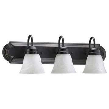 3-Light Vanity Fixture, Old World With Faux Alabaster