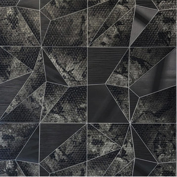Square geometric lines Black gray gold Metallic textured Wallpaper, Euro Roll 27