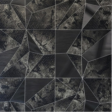 Square geometric lines Black gray gold Metallic textured Wallpaper, Euro Roll 27