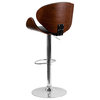Walnut Bentwood Adjustable Height Barstool with Curved Back and Black Vinyl Seat