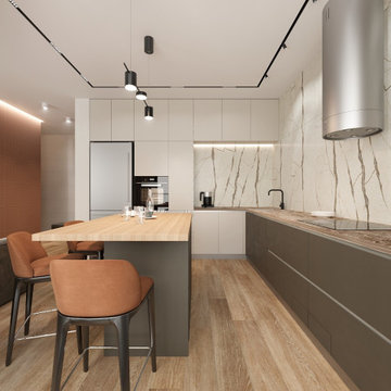 Kitchen with a magnetic track lighting system