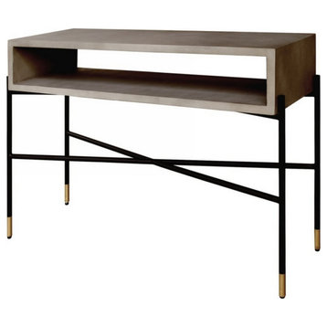 Benzara BM219316 Console Table with Concrete Top and  Metal Base, Gray/Black