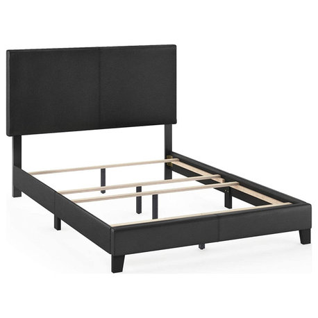 Elegant Platform Bed with PU Leather Upholstered Headboard & Foam Fill