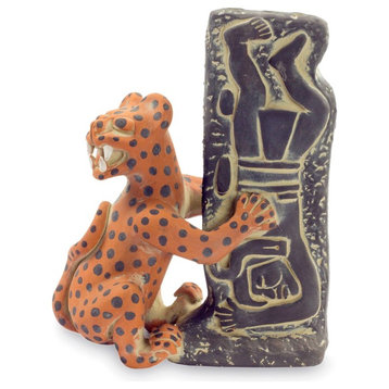 Novica Olmeca Jaguar With Human Ceramic Sculpture