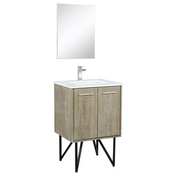 Lancy Modern 24" Rustic Acacia Square Sink Bathroom Vanity Set, Labaro Rose Gold