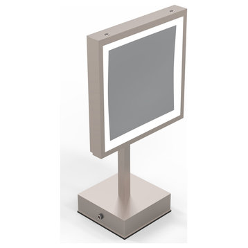 SIngle Sided Led Square FreestandIng Mirror Plug-In, Brushed Nickel
