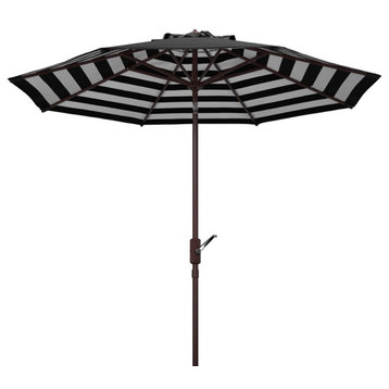 Safavieh Athens Inside Out Striped 9ft Crank Outdoor Auto Tilt Umbrella Black