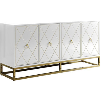 Catania 64" Transitional Wood Sideboard in White/Gold Finish