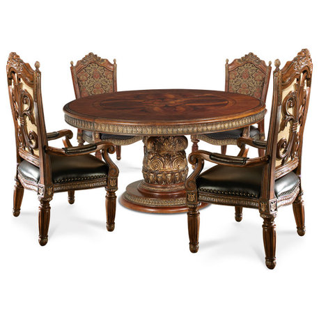 Villa Valencia 5-Piece Round Dining Room Set - Classic Chestnut