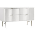 Meridian Furniture - Modernist Medium Gloss Finish Dresser, Brushed Chrome - Embody industrialist style with this Modernist dresser in a white medium gloss finish. Utilitarian but sculptural in design, this piece features a ridged, textured look that is chic but sleek. It rests on brushed chrome steel legs and has chrome brushed handles for a bit of regality. Combine this piece with other items in the Modernist lineup for a cohesive finish to your room makeover.