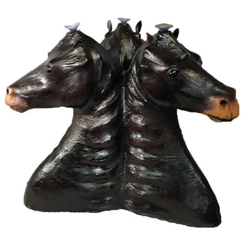 Three Horse Sculpture Coffee Table Leather Covered Paper Mache