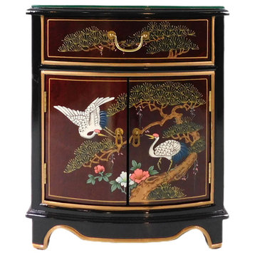 20" Oriental End Table Solid Philippine Mahogany Black and Red Lacquer