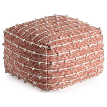 Brownstone 22" x 22" x 16" Red and Ivory Pouf