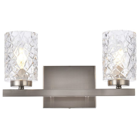 Conor 2-Light Bath Sconce, Satin Nickel With Clear Shade