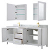 Daria 80" Double Vanity, White, Top, Medicine Cabinets, Brushed Gold Trim