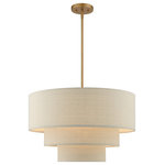 Livex Lighting - Bellingham 4-Light Antique Gold Leaf Pendant Chandelier - The Gladstone pendant chandelier is both modern and versatile. The hand-crafted ash gray colored fabric hardback shade sets a pleasant mood. The four-light triple drum shade adds character to this handsomely styled pendant.  Perfect fit for the living room, dining room, kitchen and bedroom. This sleek design is shown in an antique gold leaf finish.