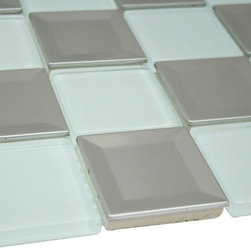 Glossy White and Shiny Metallic Square Glass Mosaic Tiles - Home Accessories & Decor