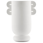 Currey & Company - Happy 40 Straight White Vase - Proving our artisanal prowess with materials is our Happy 40 collection, which includes our Happy 40 Straight White Vase. Each of the ceramic bodies of the seven vases in this family, inspired by the Art Decoratif period, are hand thrown. With the designs that have handles, they require great skill to adjust to the sides of each vase symmetrically. The necks of these decorative vases are straight, which means they do not have a circular edge at the mouth to reinforce them during baking; and the texture is hard to obtain, which means they have to be fired at a special temperature. We are introducing these objets d'art in a textured matte white and a textured matte black.