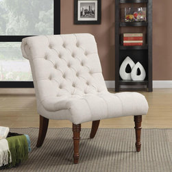 Accent Chair with Rolled Back in White Fabric - Armchairs And Accent Chairs