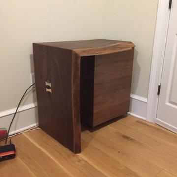 Walnut Waterfall Double Desk Set and matching Waterfall Side Table with pull out