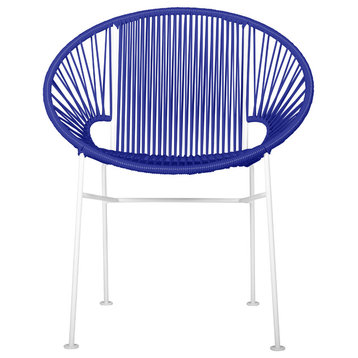 Concha Indoor/Outdoor Handmade Dining Chair, Deep Blue Weave, White Frame