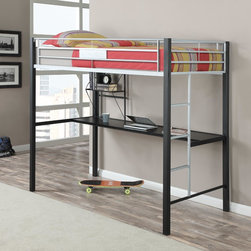 COASTER 460216 BUNKS SANDY BLACK AND SLIVER TWIN WORKSTATION LOFT BED - Kids Beds
