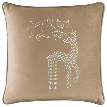 Sparkles Home Rhinestone Reindeer Pillow, Champagne Velvet, 16x16