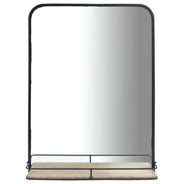 Metal, 18x24 Mirror W/ Folding Shelf, Black/brown