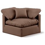 Meridian Furniture - Indulge Upholstered Modular Chair, Brown, Fiber Stuffed Vegan Leather, Corner Chair - Experience ultimate comfort and style with our brown vegan leather Indulge Corner Chair. The luxurious vegan leather will elevate the aesthetic of any room. This chair provides ample space for you to relax while its modular build offers the option of unlimited configurations. Whether you're looking to add a stylish element to your living room or a comfortable seating option to your bedroom, this chair is the perfect choice.