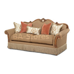 "Michael Amini" Wood Trim Camelback Sofa - Opt 1, Cortina Collection - Sofas