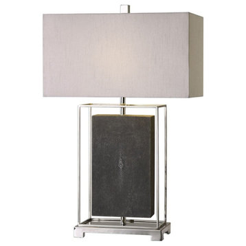 Sakana 28.5" Gray Textured Table Lamp in Polished Nickel