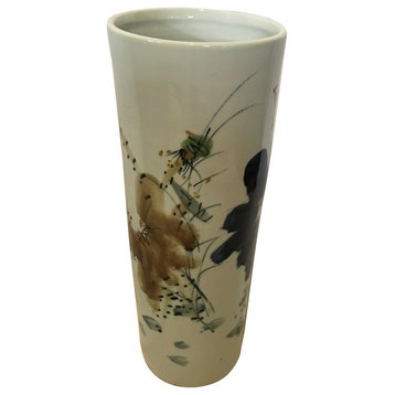Chinese White Porcelain Vase Brush Painted Water Lotus Flower