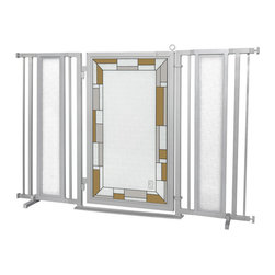 Fusion Gates - Fusion Gate with Bauhaus Border Design, Satin Nickel, 60"-65" - Dog Gates