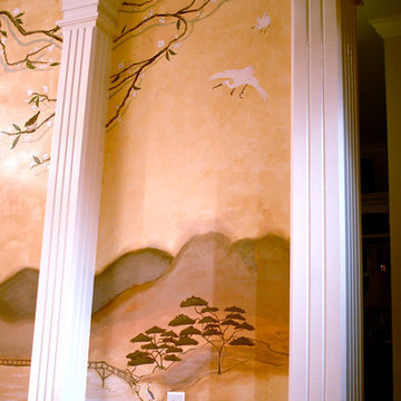 18th Century Asian Mural with Faux Linen on Foyer Walls, Southern Pines