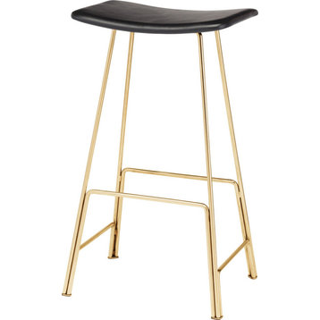 Gold Counter Stool, Leather Counter Stool, Glam Luxe Chic Modern Stool, Black