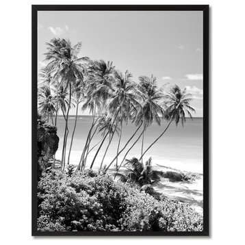 Palm Tree BW Landscape Photo Print on Canvas with Picture Frame, 22"x29"