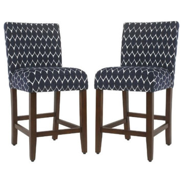 Home Square 24" Wood & Fabric Parsons Counter Stool in Textured Navy - Set of 2