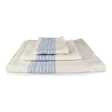 Kontex-Flax Line Organic Towels, Ivory/Blue, Hand Towel