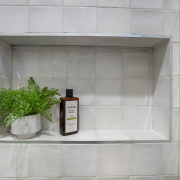 Tiled Shower Niche with Metal Edge Trim in Handmade-Look Tile – Bothell