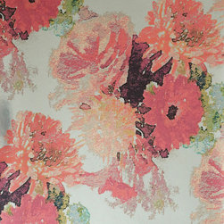 BEARDWOOD &ndash; PINK, ORANGE FLORAL ON BLUE FOIL Pattern Number: 2016-102-10 - Wallpaper