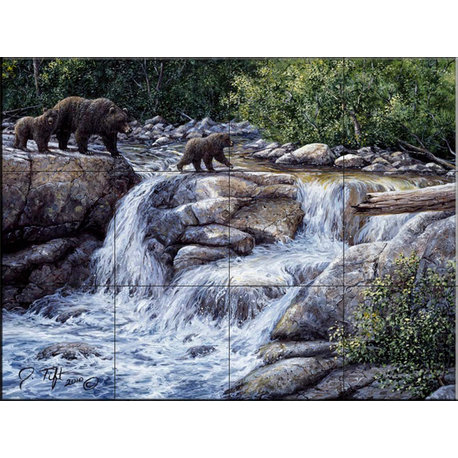 Tile Mural, Grizzly Family by Jeff Tift