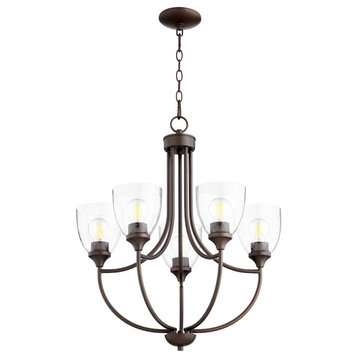 Quorum Enclave 5 Light Chandelier, Oiled Bronze/Clear Seeded