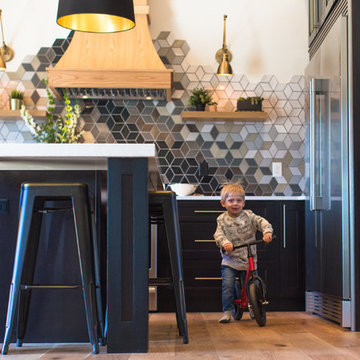 Custom Diamond Tiles merge with Handcrafted Subway Tile
