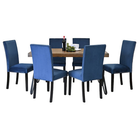 Ashzo 7-Pc Dining Set, Hairpin Dining Table with 6 Chairs, Blue