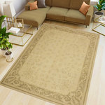 Bareens Designer Rugs - Oriental Ziegler Lavada Beige Green Hand-Knotted Wool Rug - 9'2'' x 11'10'' - Enhance the ambiance of your home with this magnificent Persian-influenced Turkish hand-knotted rug made by skilled artisans capable of creating the most exceptional vegetable dyes and hand-spun wool. This exquisite handmade rug is a one-of-a-kind Peshawar Kafkaz, otherwise identified as Chobi, Chobi Peshawar, Oushak, or Ziegler rug. These handmade rugs are crafted in Pakistan utilizing superior-quality wool imported from Australia, New Zealand, and Korea in two types of weaves: the Persian weave and the Mori weave. This rug is meticulously crafted by hand using the finest natural vegetable dyes extracted from local plants. The artisans use a blend of hand-spun local and fine merino wool, resulting in a rug with a compelling texture, higher lanolin content, and longer staple. The artisans occasionally incorporate natural or artificial silk into the pile to enhance specific motifs. The finished product is an awe-inspiring execution of flawless design and an understated palette that exudes elegance.