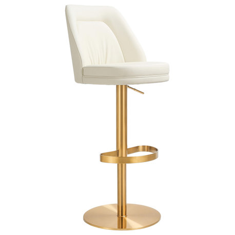 Maven Cream and Gold Adjustable Swivel Stool - White